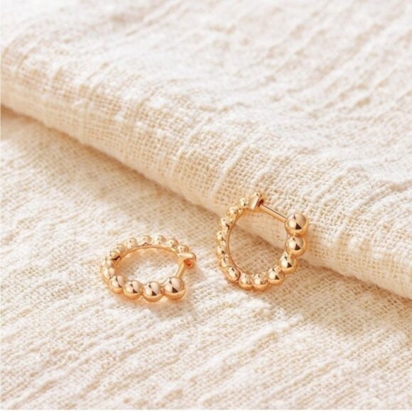 GOLD 14k Gold Plated Beaded Hoop Earrings - Picture 2 of 3